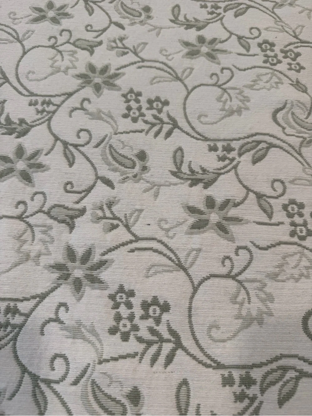Floral Vine Jacquard Tablecloth sage green white reversible 83” x64” cotton blnd